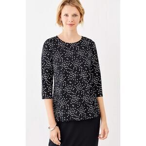 J. Jill 3/4 Sleeve Stretch Floral Jersey‎ Knit Pullover Top Women Size M Black